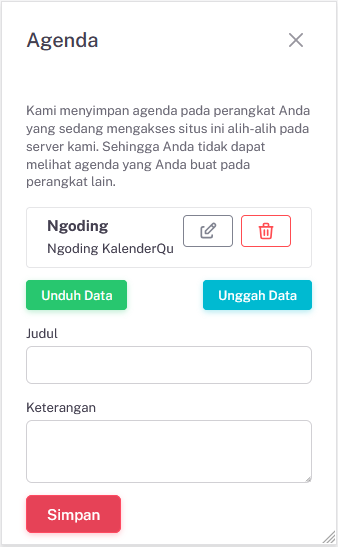 Agenda tersimpan setelah klik Simpan