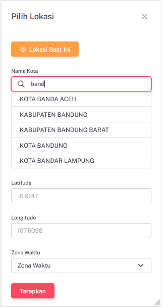 Memilih nama kota/kabupaten Anda