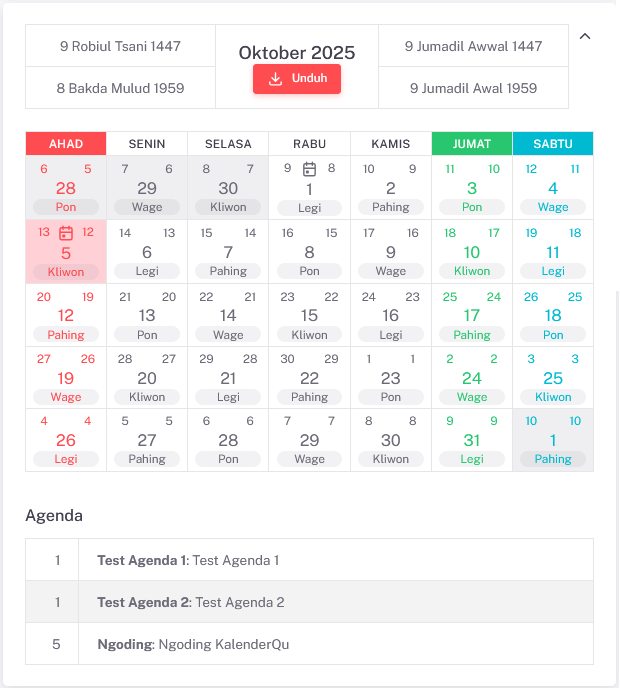 Tampilan kalender agenda